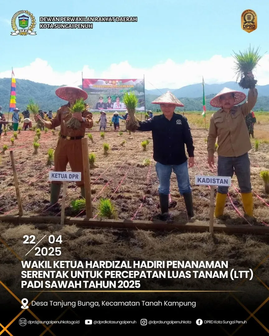 Wakil Ketua Hardizal Hadiri Penanaman Serentak Untuk Percepatan Luas Tanam (LTT) Padi Sawah Tahun 2025
