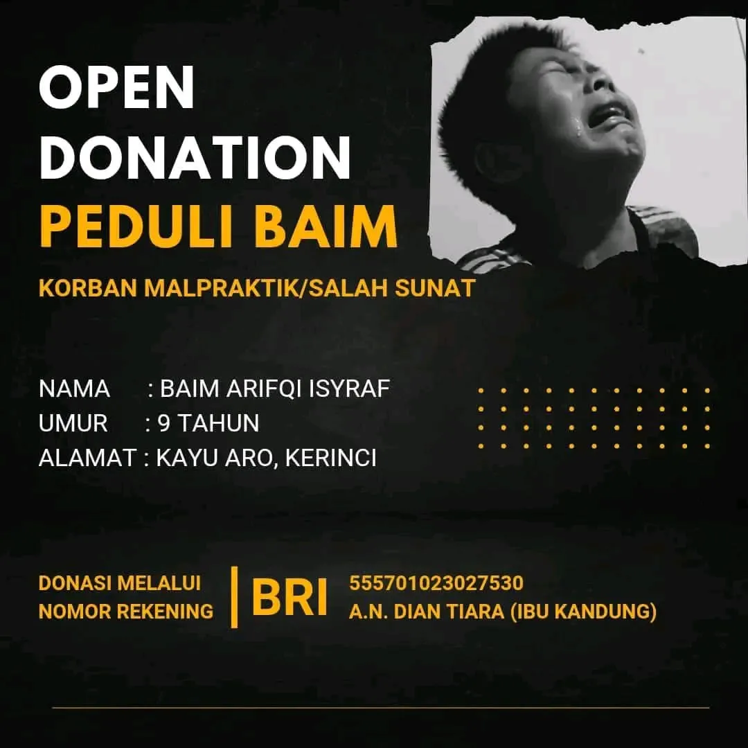 Jeritan Baim dari Kayu Aro: Bocah 9 Tahun Jadi Korban Malpraktik Sunat, Keluarga Harap Uluran Tangan Dermawan