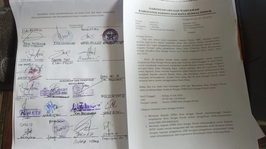 Minta Surati BPK Audit Pelayang Raya, LSM dan Aktivis Akan Gelar  Audensi ke DPRD Sungai Penuh