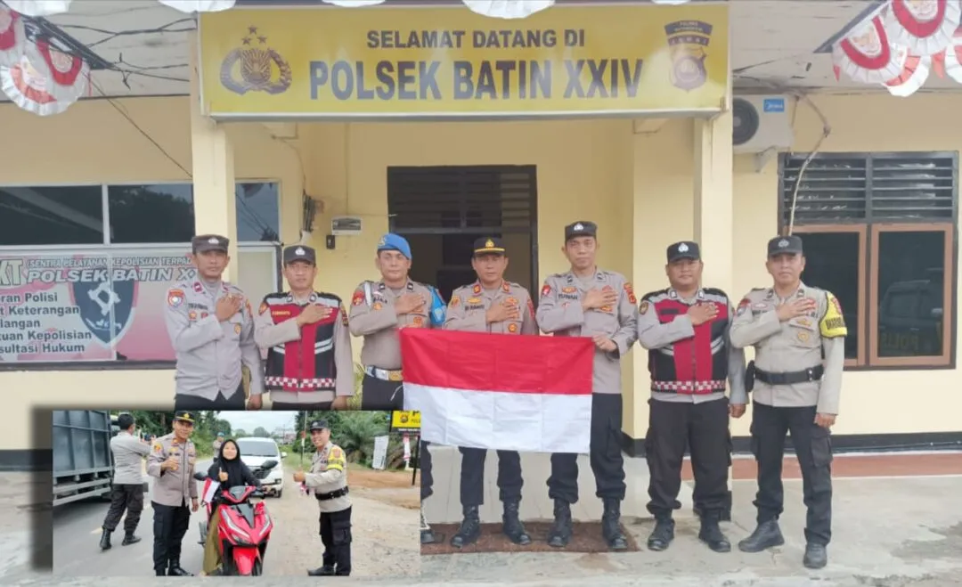 Semerakkan Hut RI ke-80, Polsek Batin XXIV Bagikan 100 Bendera Merah Putih kepada Pengendara