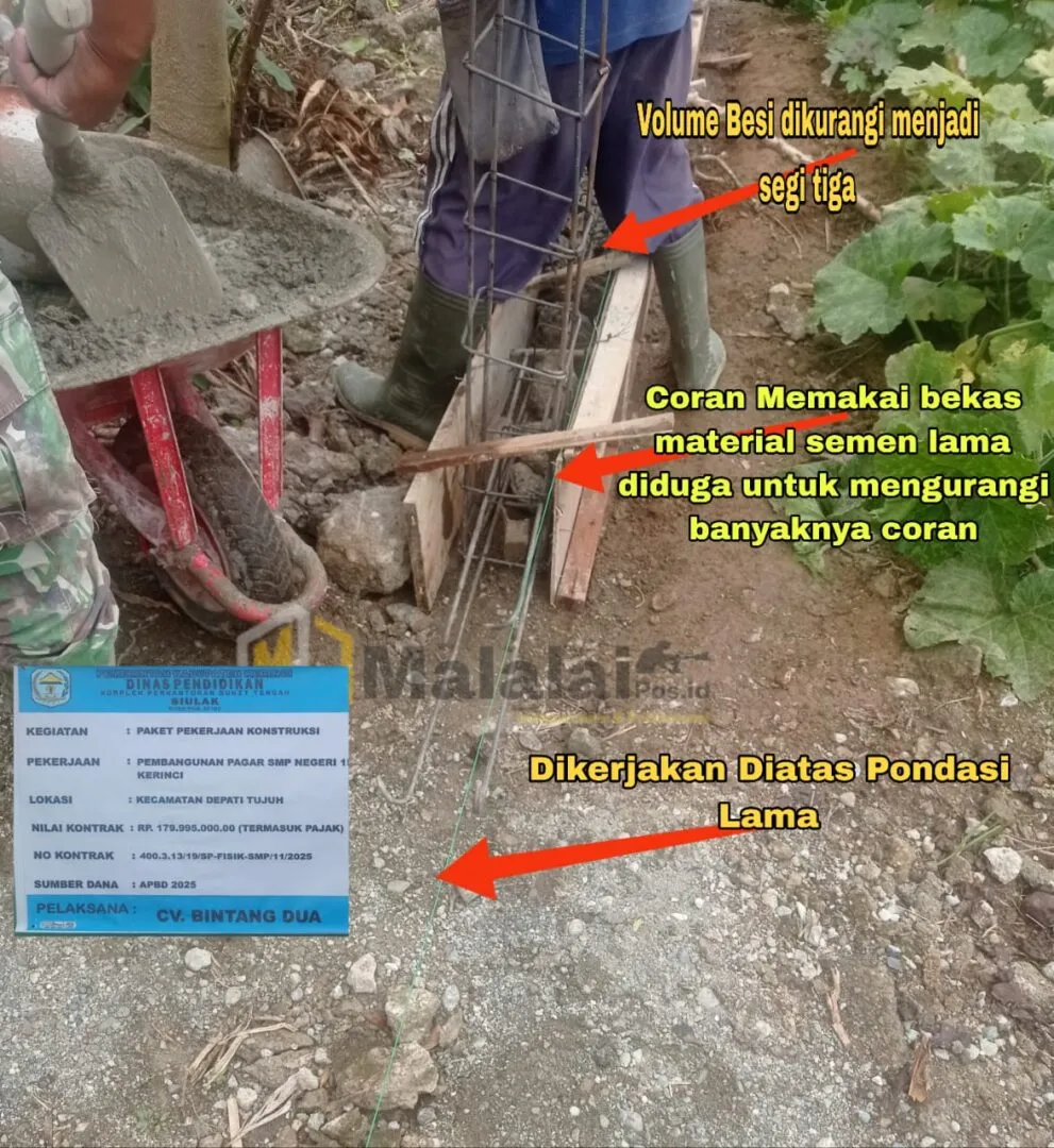 Diduga Bermasalah, Proyek Pembangunan Pagar SMPN 15 Kerinci Disorot Publik