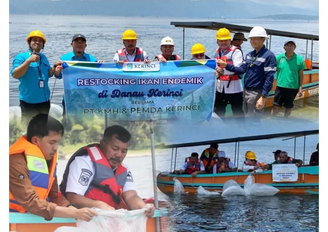 Dorong Kesejahteraan Nelayan, Bupati Monadi Bersama PT KMH Tebar Ikan Endemik di Danau Kerinci