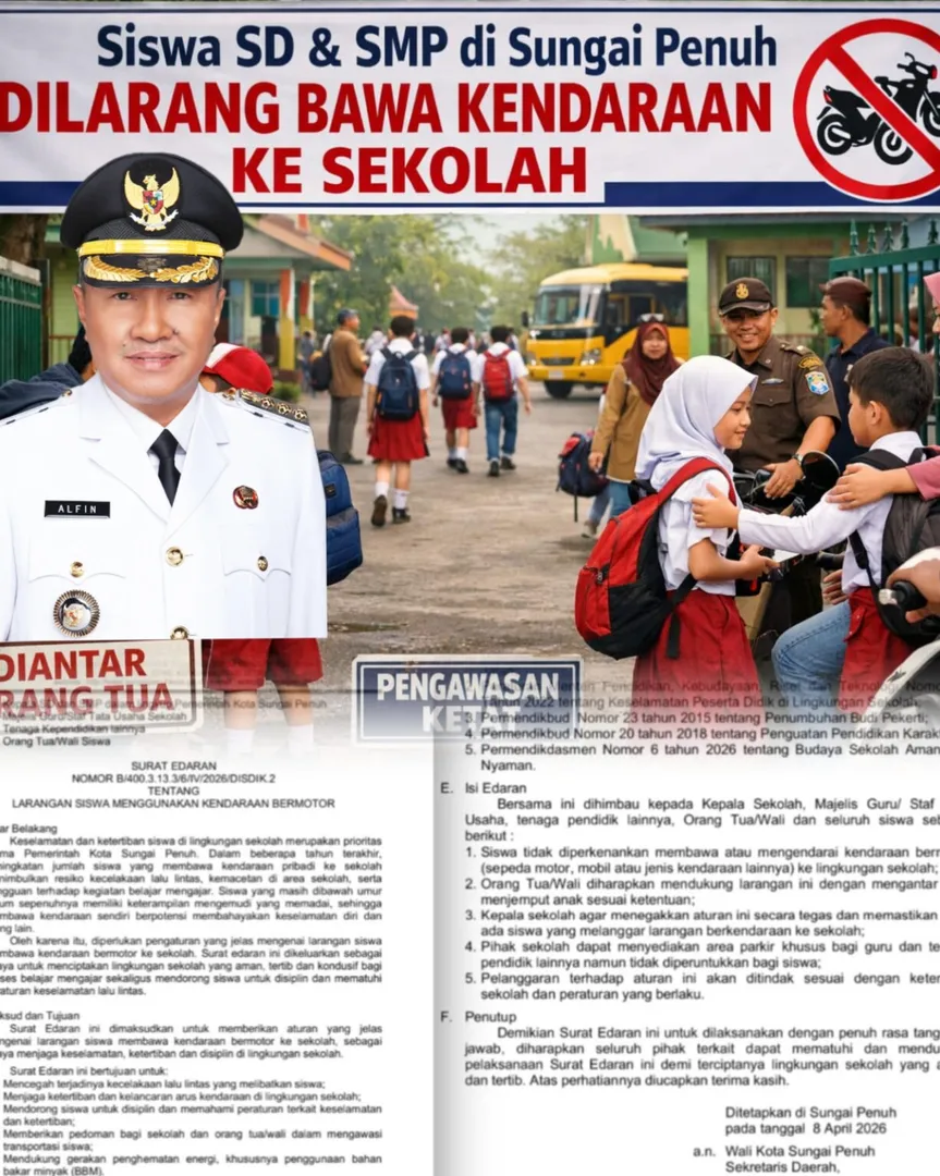 Resmi Diberlakukan! Siswa SD dan SMP di Sungai Penuh Dilarang Bawa Kendaraan ke Sekolah