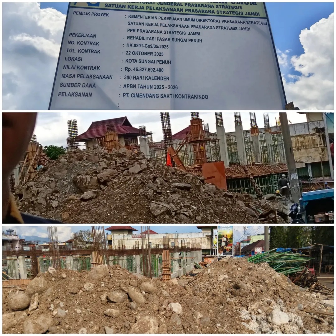 Proyek Rehabilitasi Pasar Sungai Penuh Senilai Rp46 Miliar Mendapat Sorotan Publik, Progres Pengerjaan Dipertanyakan