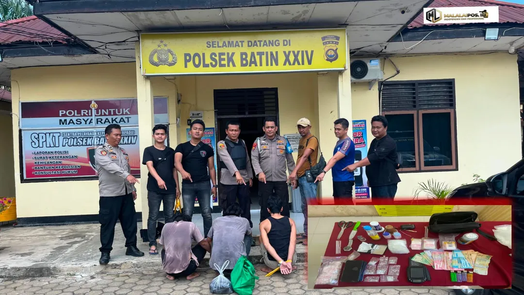 Gerebek Pondok di Pinggir Sungai, Polsek Batin XXIV Amankan 3 Pria dan Paket Sabu