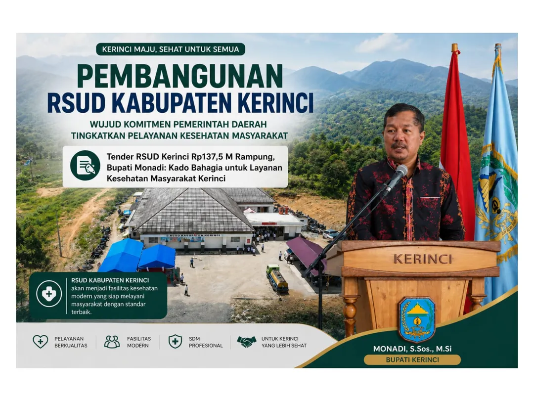 Tender RSUD Kerinci Rp137,5 M Rampung, Bupati Monadi: Kado Bahagia untuk Layanan Kesehatan Masyarakat Kerinci