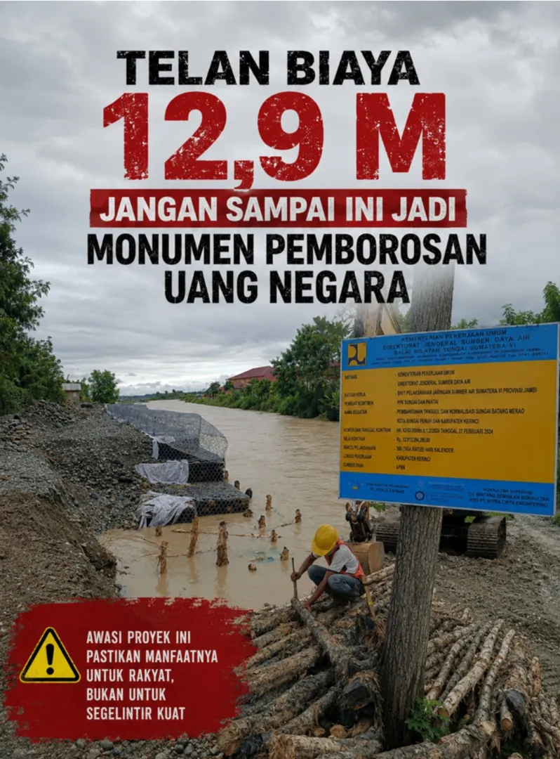 Proyek Normalisasi Sungai Batang Merao Rp 12,9 Miliar Dikritik Warga: Diduga Asal Jadi