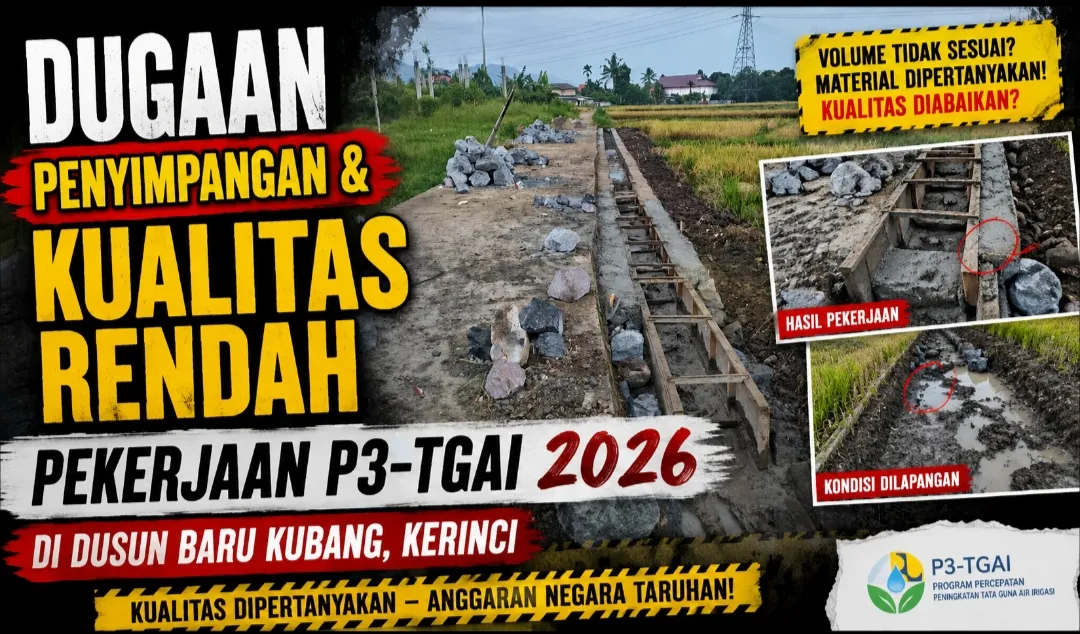 Dugaan Penyimpangan Kualitas Rendah Pekerjaan P3-TGAI 2026 di Dusun Baru Kubang Kerinci