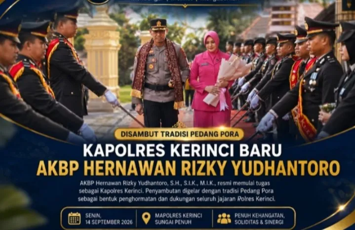 Disambut Tradisi Pedang Pora, Kapolres Kerinci Baru AKBP Hermawan Rizki Yudhantoro Tekankan Sinergi dan Kepercayaan