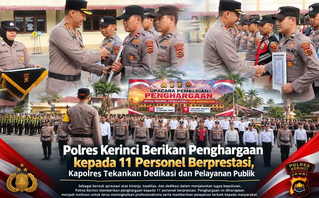 Kapolres Kerinci Beri Penghargaan kepada 11 Personel Berprestasi dan Berdedikasi